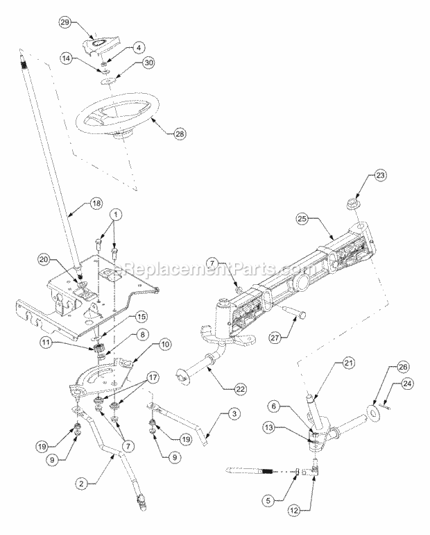 Steering Diagram and Parts List for 13A-221F100 Cub Cadet Lawn Tractor